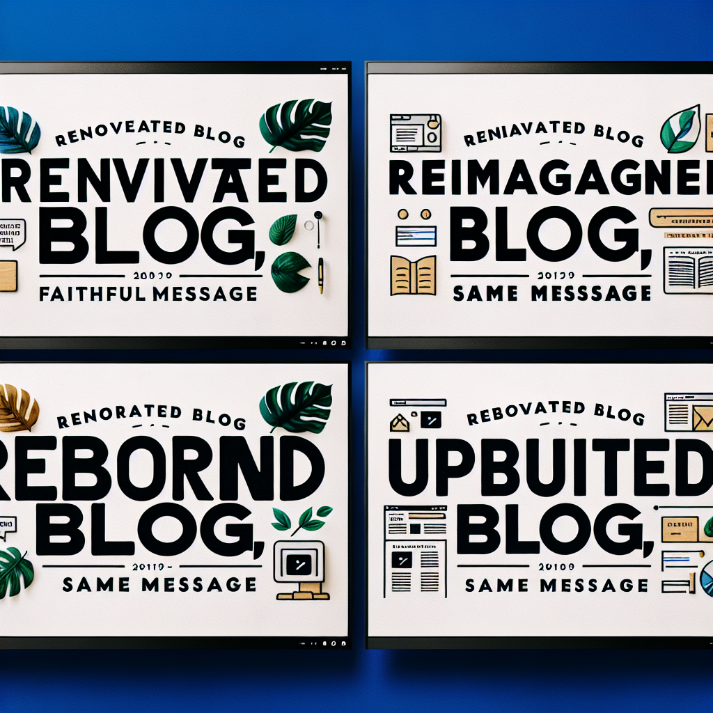 Blog Renovado, Mensaje Fiel
Blog Reimaginado, Mismo Mensaje
Blog Modificado, Mismo Mensaje
Blog Renacido, Mismo Mensaje
Blog Actualizado, Mismo Mensaje