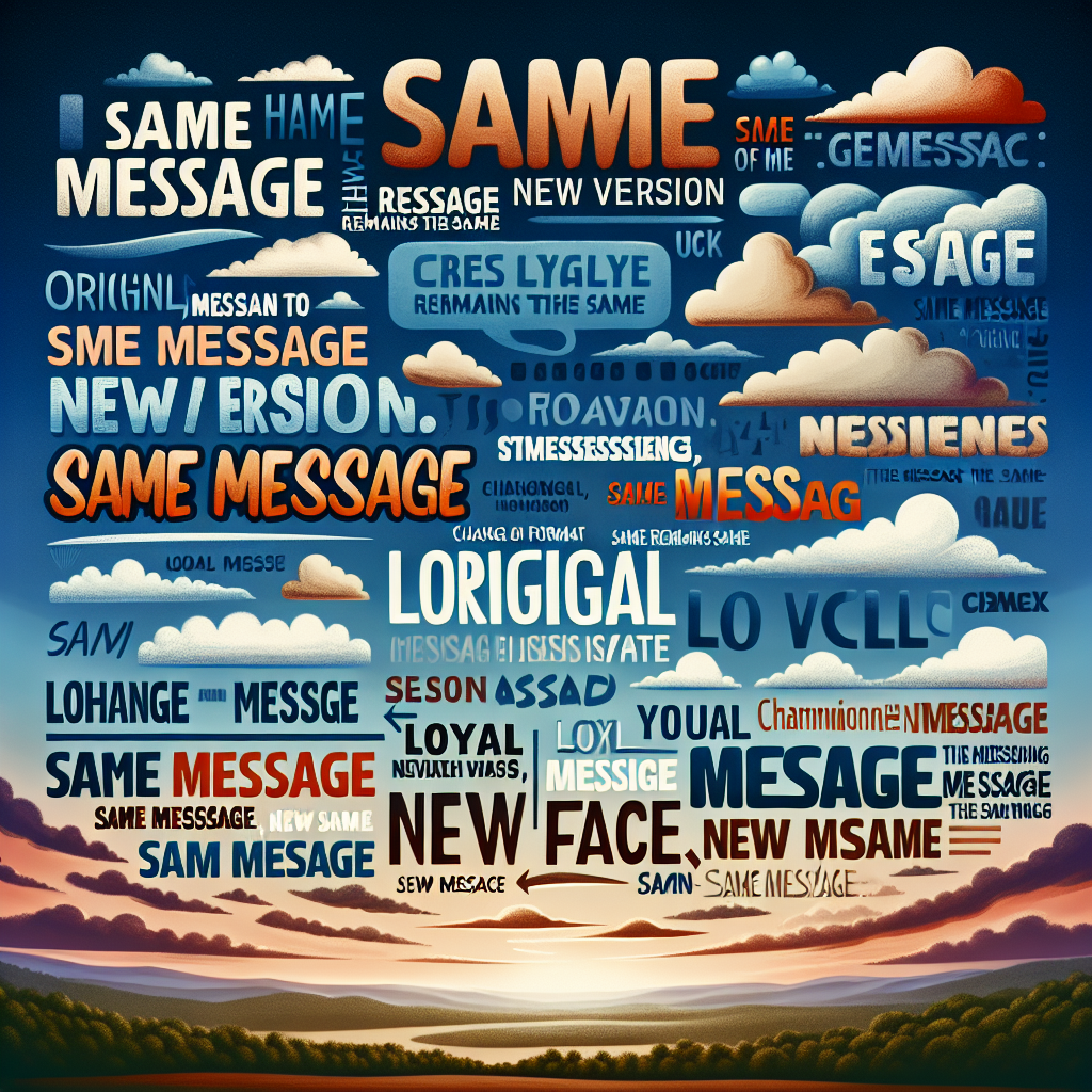 Mismo mensaje, nueva versión
Mensaje original, versión renovada
El mensaje sigue igual
Cambio de formato, mismo mensaje
Mensaje fiel, nueva cara
Mismo mensaje, nueva mirada